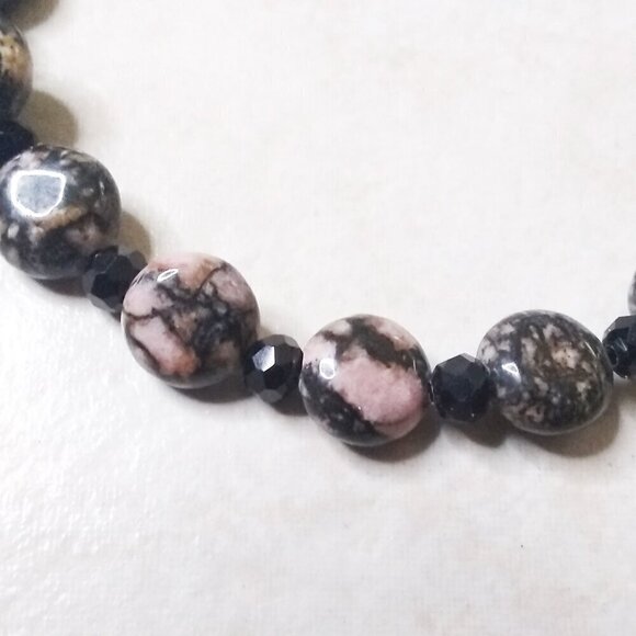 2x Rhodonite Stack Bracelet Set! Statement Bracelet Set 7.5" ~ Pink & Black! - Picture 5 of 9